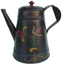 LL21 Pennsylvania, 19th century paint decorated toleware small Coffee Pot 