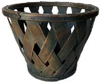 F148 Shaker gathering Basket has a gorgeous green painted surface . The Basket is hand woven with thick oak wooden slates in a diamond pattern and is well constructed and heavy . There is a circular oak wooden bottom board.. The bentwood bands are secured by age appropriate tack