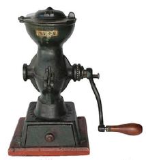 B362 19th century Cast Iron Coffee Grinder, "L.F.&C. #11, New Britain, Conn." Original paint & decal. Excellent condition, It has it's original green paint on grinder attached to a red base all original measurements are:11 1/2" tall x 7" wide