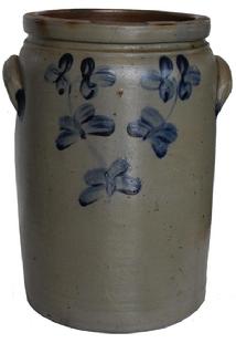 C563 Rare five -Gallon Stoneware Crock, Stamped "5," Baltimore, MD origin, circa 1880, cylindrical crock with semi-squared rim and applied lug handles