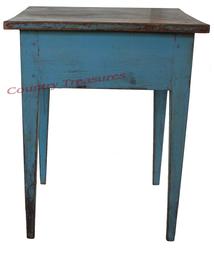 D121 Early 19th century Pennsylvania hepplewhite side table, with the old robin egg blue paint, the top is one board, with double mortised and pin legs, circa 1820, Measurements are 23" wide x 21 1/2" deep x 29" tall