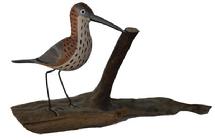 B462 Hand carved wooden Sand piper on driftwood carver unknown