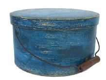 T418 New England Bail Handle Pantry Box with the original blue paint .