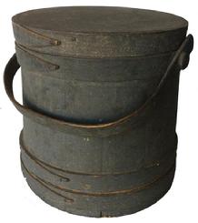 V330 Gray original painted wooden Firkin,The Firkin sides and top are surrounded by a simple overlapping bentwood bands, secured by small copper tacks