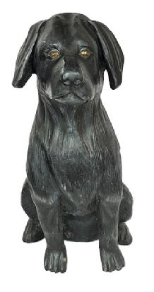 **SOLD** RM1569 Amazing large solid wood carving of Black Lab (Labrador Retriever) signed by maker: J. Dunn. Very detailed carved features and realistic carved and painted eyes. Heavy. Measures approximately 32 tall. 