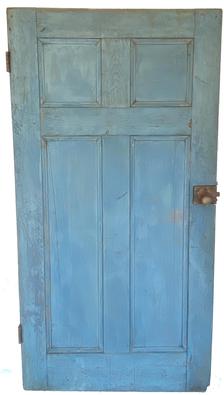 G481 Pennsylvania Circa 1830 Blue Painted Four Panel Exterior Door  in excellent condition with its original hardware door measures 36 1/2� W x 71�Height x 1 1/2�thick 