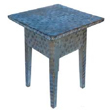 F536 Early 19th century Shenandoah Valley Virginia Hepplewhite splay leg side table, circa 1840 with wonderful folk art decorated paint , gray back ground with black dots on the top , with striped leg.
