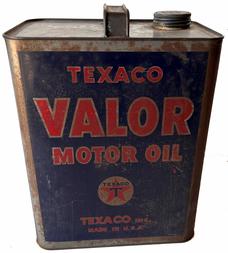 H12 Vintage circa 1930's to 1950's Texaco Valor oil can, worn condition 2 gallon size, collectible oiliana petroleum