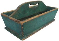 W294 19th century Cutlery Tray with heart cut out handle and the original dry green paint signed J.W.F. 