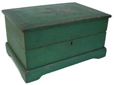 X73 19th century Original Green Painted Softwood Lift Lid Desk Table Chest. Dovetail construction. 