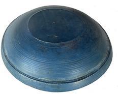 RM1253 Early 19th century Wooden turned Bowl Small size, out of round ,with the original dry blue paint, and shows wonderful lathe marks, measures 9" diameter x 2' tall out of round, with a band around top of bowl