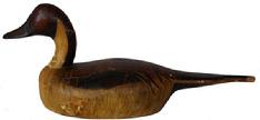**SOLD** B370 Early Christfield Maryland Pintail Drake Decoy,  three quater size, original unclean surface, small chip to the point of the tail  12" long x 5" tall