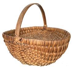 X59 19th century , Melon gathering basket, in original dry surface, woven oak splits on bentwood frame, the handle is hand carved and steamed and bent, heavy construction