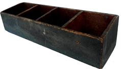 W277 19th century original red and green painted divided Storage Box the dividers are mortised into the sides nail construction with square head nails circa 1840's   