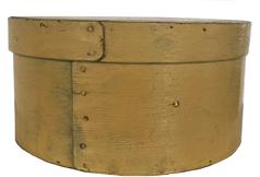 RM1113 19th century New England Pantry Box with old light yellow paint ca. 1880; bentwood box with tack bands,  natural patina on the inside 