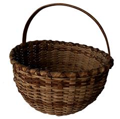 E36  Gathering Basket, with a steamed and bent handle double wrapped rim, reinforced bottom, really good condition, in natural patin, 12" wide x 12" tall