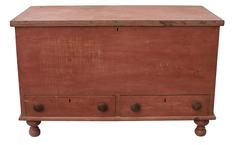 R179 Early 19th century Chest over two drawers with original salmon paint 