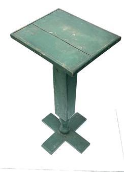 K1662 Tall pedestal / plant stand featuring a decorative column resting on crossed plank feet retaining old green painted surface. Applied rounded molding surrounds the top�s edges. Circa 1900. Measurements: 15 &frac12;� wide x 13 &frac14;� deep x 33 &frac12;� tall.  