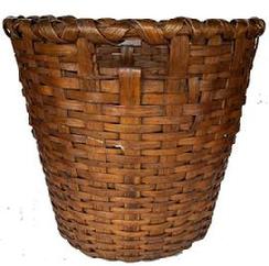 J394 Sturdy, tall, round, hand-woven oak splint field basket featuring a double steamed and bent, double wrapped rim. Bumped up bottom for ventilation. Tightly woven with an open weave area on each side to provide �handles� at the top. From a collection in York, PA. Measurements: 18� diameter (top) x 13� diameter (bottom) x 17� tall
