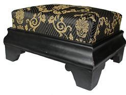 B284 Mid 19th century faberic covered Otoman Stool, original black paint with ogee molding around top of base. Looks to be the original Faveric, circa 1850-1860 