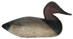 E573 Rare 1952 Canvasback Drake Decoy carved by Captain Harry Jobes for his personal hunting rig branded on bottom ( H. R. J.) Original paint with that great early head style! 