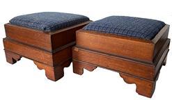 F126 19th century Chippendale style matching pair of walnut foot stools, beautiful original surface to the walnut wood , The Stool are covered with period correct fabric, circa 1840