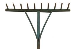  F278 A  fantastic and rare 19th century  (wooden rake) Painted wooden Rake  retaing an old blue surface, showing great wear