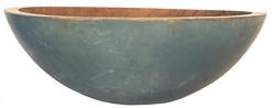 F45 Beautiful old blue over white painted wooden bowl. Very unusual form, thick construction 