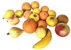 G709 Group of Stone Fruit - includes (3) oranges, (2) lemons, (1) pear, (2) figs, (1) banana, (1) plum, (1) nectarine, (5) tangerines, (3) apples