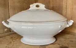 G131 This large white ironstone vegetable tureen or server . It was made in the pottery of Burgess and Goddard and dates to the 1870 to 1880 period.