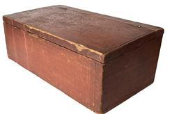 J339 19th century Pennsylvania original red painted tabletop desk with slightly canted lid bearing molded edges. Small wire nail construction. Very sturdy. Circa 1870s. Measurements: 19 &frac34;� wide x 11� deep x 7 3/8� tall (back) x 6 &frac34;� tall (front)
