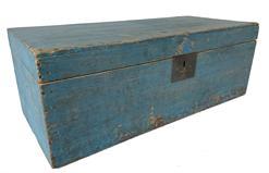 RM1137 19th century New England original blue painted Document box, square head nailed construction circa 1850