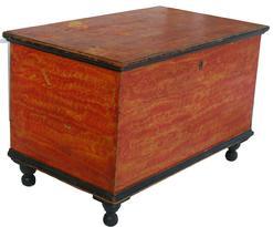V12 Early 19th century Lancaster Pennsylvania vibrant painted Blanket Chest, signed Neil Baster, Lancaster six board chest with over size till, dovetailed case, applied black molding and turned feet