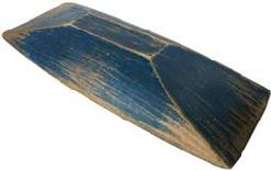 D301 Eaarly 19th century hand Carved from a single board, this unusually narrow trencher has a gorgeous blue painted exterior and a wonderful natural patina interior. impressed on the bottom M.P.S.