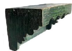 *SOLD* J300  Pennsylvania original green painted Wall shelf with decorative cut out ends and drop scalloped edge along the front. The wood is pine. Dovetailed and square head nail construction. Circa 1850s � 1860s. Measurements: 16 3/8� wide x 8 ¼� deep x 9� tall