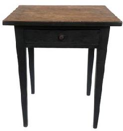 F161 Lancaster County, Pennsylvania Hepplewhite one drawer stand with dovetailed drawer in original black paint. Wonderfully tapered legs and square nail construction.