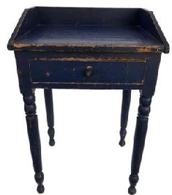 **SOLD** MS2 19th century Pennslyvania one drawer stand in old indigo blue paint with applied galliery. dovetailed drawer