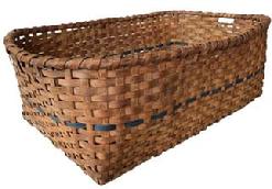 **SOLD** F138 Large Eastern Shore Maryland gathering basket or drying Basket. Natural patina with a dark blue band encompassing the basket. Heavy and very sturdy woven construction.