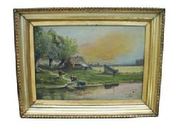 U306 Oil on Canvas with the original frame, signed by Artist J.W. Townley.