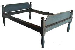 D72 19th century Pennsylvania , original dry blue painted rope Bed, block-turned posts , mortised head and footboard, ,very sturdy when set up , circa 1820 