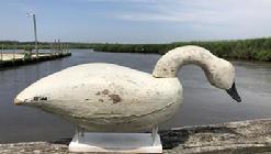 RM1011 Rare Maryland White hissing Swan decoy carved by George Brower White Marsh Maryland circa 1940 George was born around the turn of century in Barnegat Bay New Jersey. He moved to Middle River Maryland to work at the Glen L Martin 