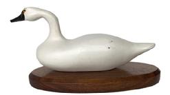 F47 Small white Swan carved by John H. Clark , Have De Grace Maryland 12/83 mounted on base signed on bottom 8" long x 4" wide  x 5" tall