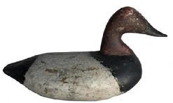 E475 Canvasback Drake Decoy carved by Stanley Evans of Elkton, MD (Born 1887  Died ?) Original tack eyes, with some original paint Circa late 1920s - early 1930s.