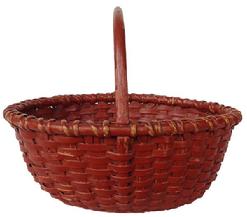 A108 19th century wonderful small New England Nantucket oval Basket with old red paint, 