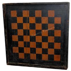 C394  19th century Virginia Game Board, with original black and salmon paint, with applied molding, the wood is white pine and walnut, with bread board ends to pkeep it from wrapping circa 1880  Measurements are: 14 1/2 x 14 1/2" x 1 1/2" deep