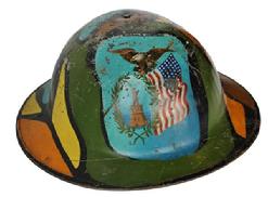 RM603 Patriotic New York WWI (1914-1918) trench art camo painted helmet.