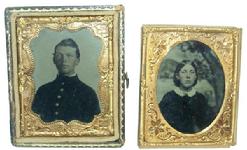 RM 76 Civil War era pair of tin types sign ed on back of case  James Clark Baltimore Maryland