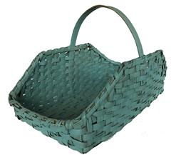 **SOLD** E578 19th century wonderful gathering Basket from Pennsylvania, with wonderful original blue paint,Woven Splint Basket, it is a rectangle carved hardwood handle, with beautiful blue paint and patina outstanding condition 21 1/2" long x 12" wide x 13" tall