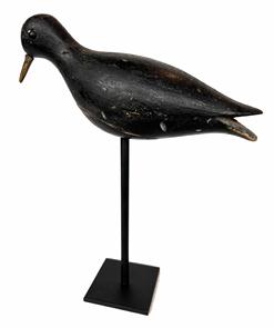 H341 Late 1800 Hollow black belly Plover two piece construction, tack eyes, original black paint