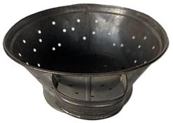 K1814 19th century tinned sheet iron colander with hand pierced holes and applied handles. All edges are nicely rolled and all solder joints are secure. Found in Pennsylvania. Circa 1840s-1860s. Measurements: 9 diameter x 4 tall.   